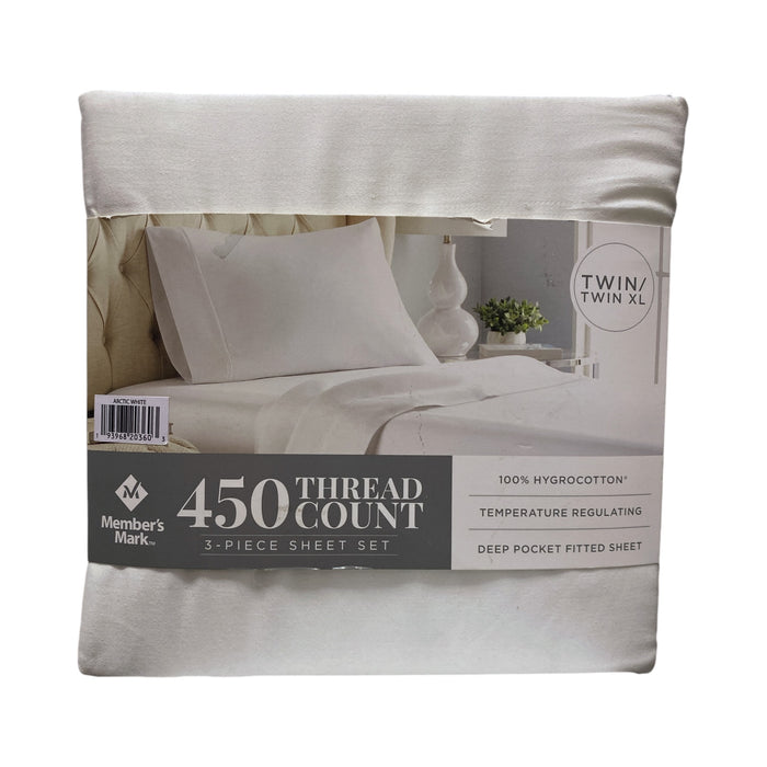 Member's Mark 450 Thread-Count 3 Piece Sheet Set, Arctic White, Twin/Twin XL