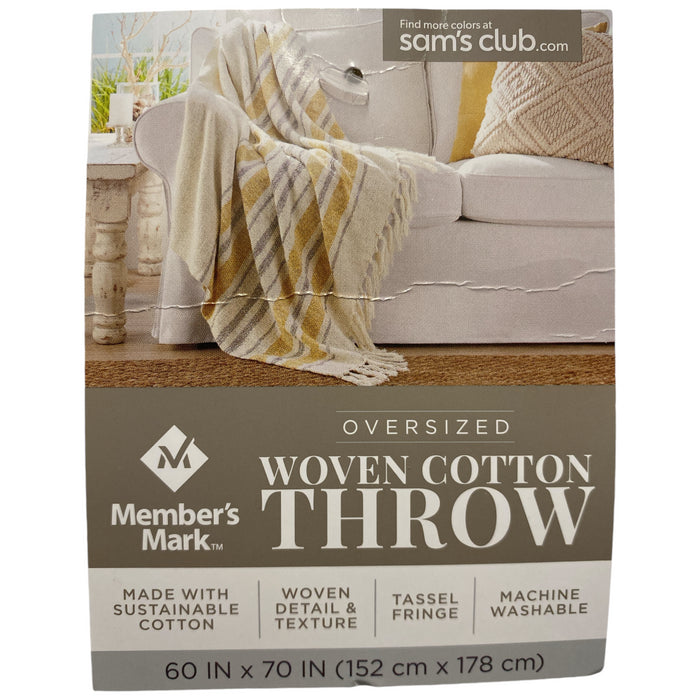 Member's Mark Woven Cotton Throw with Tassels, 60" x 70", Spice Gray Stripe