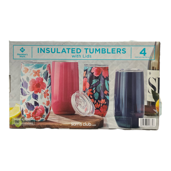 Member's Mark 14oz Stainless Steel Insulated Tumblers with Lids, 4 Pack, Floral