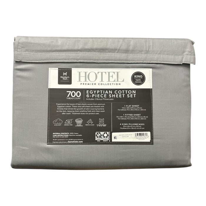 Members Mark 700 Thread Count Egyptian Cotton 6 Pc Sheet Set, Soft Silver, King
