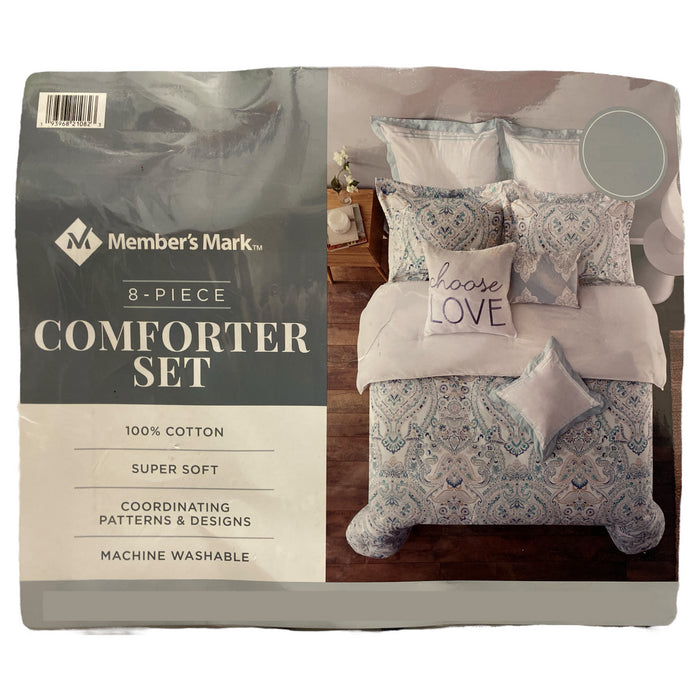 Member's Mark 8 Piece Cotton Comforter Set with Throw Pillows