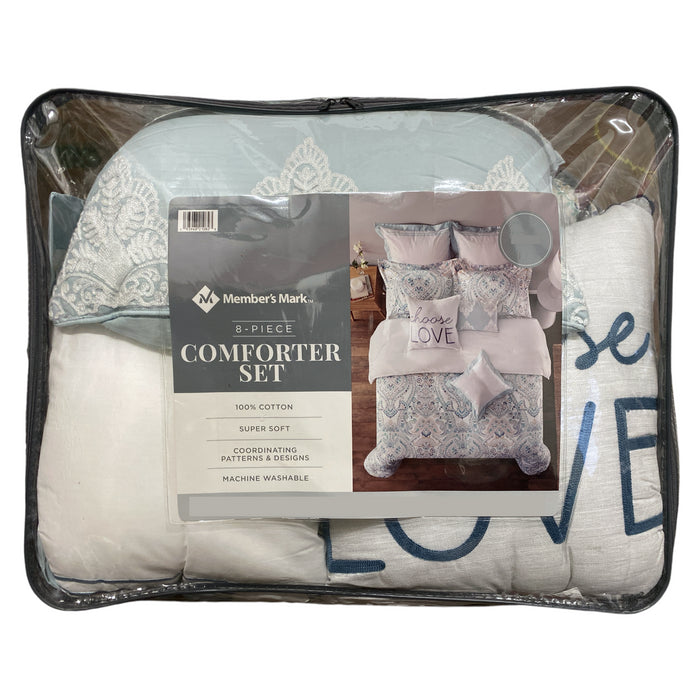 Member's Mark 8 Piece Cotton Comforter Set with Throw Pillows