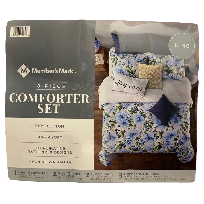 Member's Mark 8 Piece Cotton Comforter Set with Throw Pillows