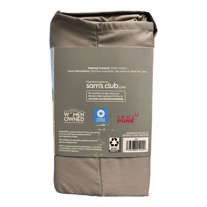 Member's Mark 450 Thread Count Solid 4 Piece Sheet Set, Zinc, Cal King