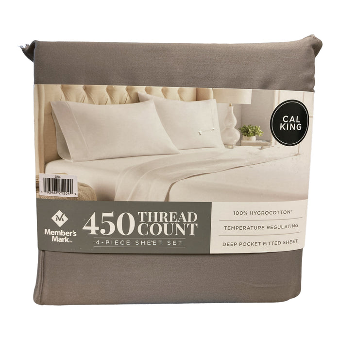 Member's Mark 450 Thread Count Solid 4 Piece Sheet Set, Zinc, Cal King