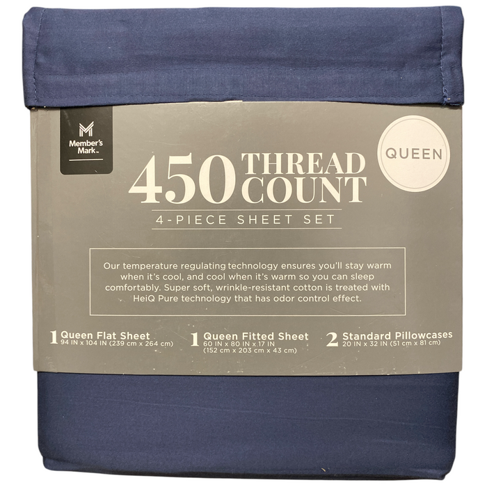 Member's Mark 450-Thread-Count Solid Sheet Set, Queen, Washed Indigo