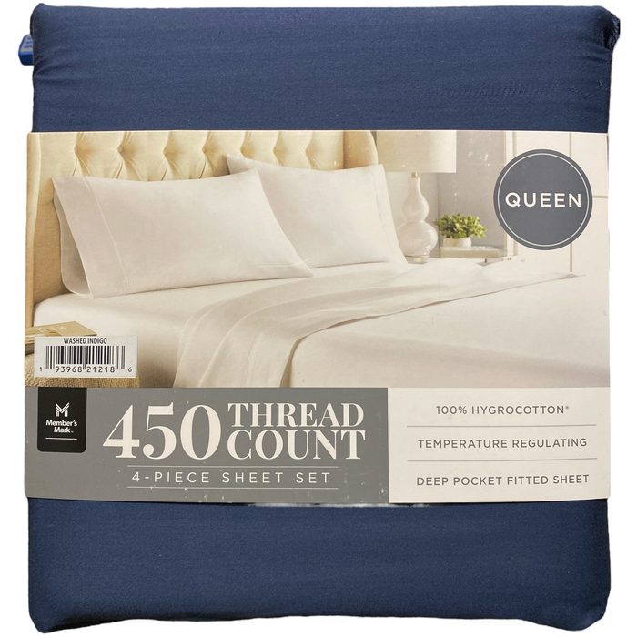 Member's Mark 450-Thread-Count Solid Sheet Set, Queen, Washed Indigo