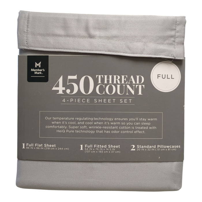 Member's Mark 100% Hygrocotton Solid Sheet Set, 450 Thread Count, Soft Silver