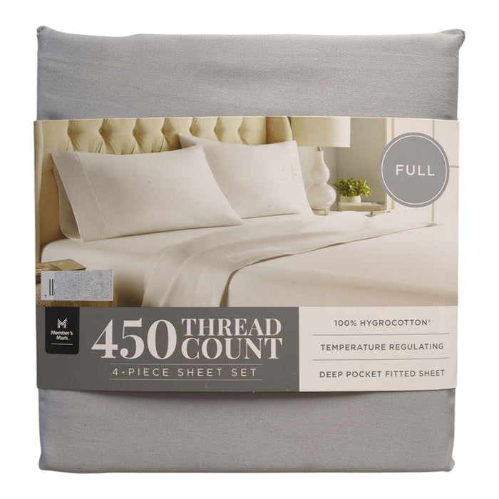 Member's Mark 100% Hygrocotton Solid Sheet Set, 450 Thread Count, Soft Silver