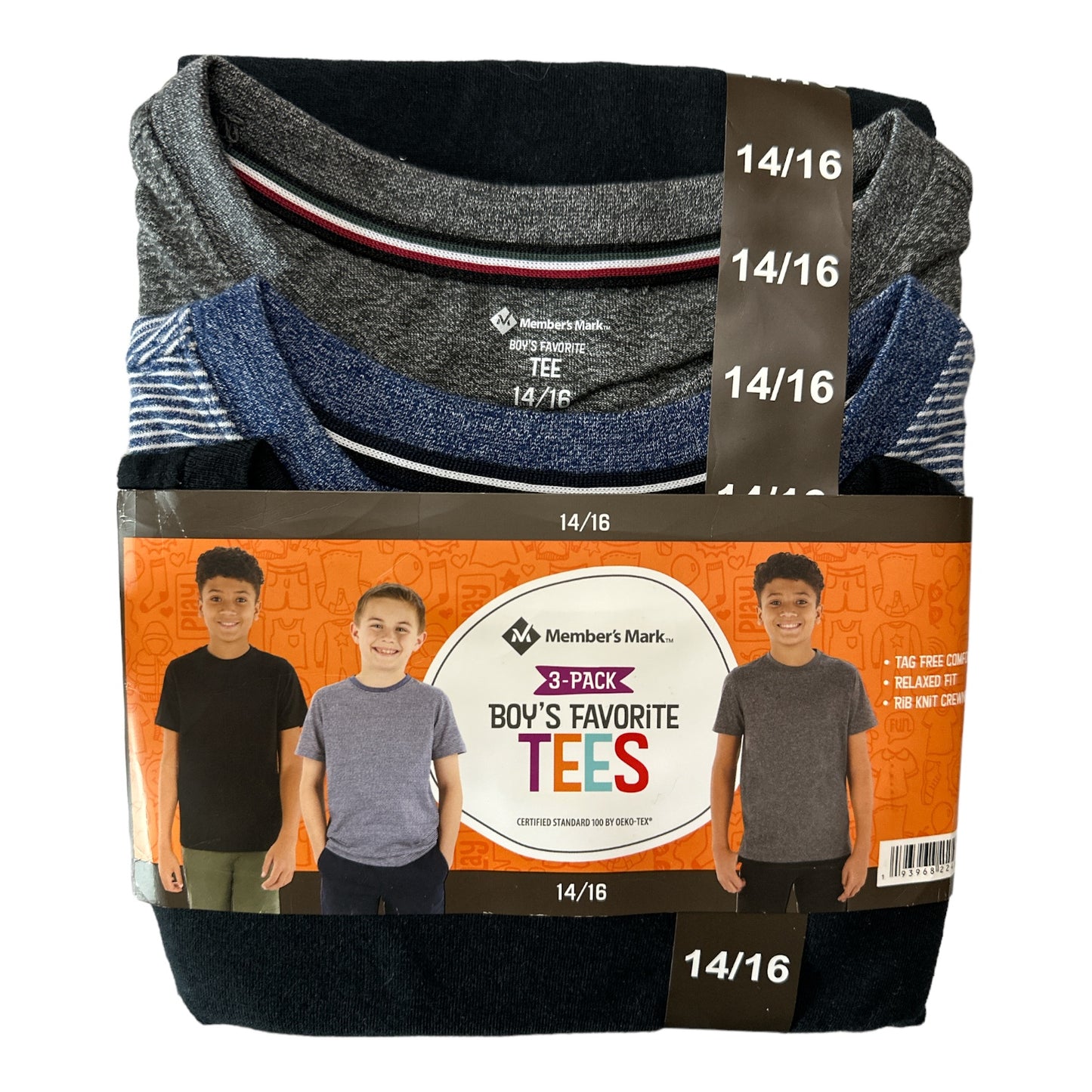 Member's Mark Boy's 3-Pack Short Sleeve Striped & Solid Crewneck T-Shirts