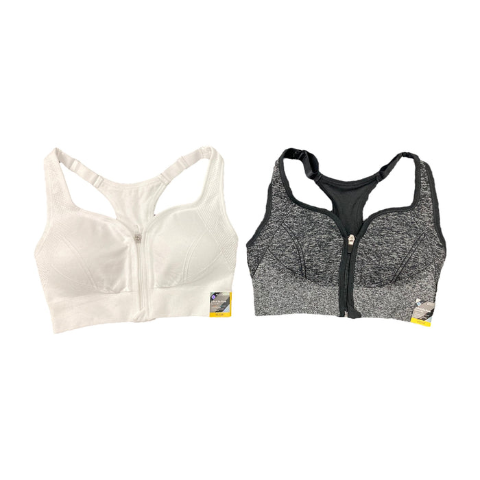 Member's Mark Women's 2-Pack Zip Front Seamless Adjustable Strap Sports Bra