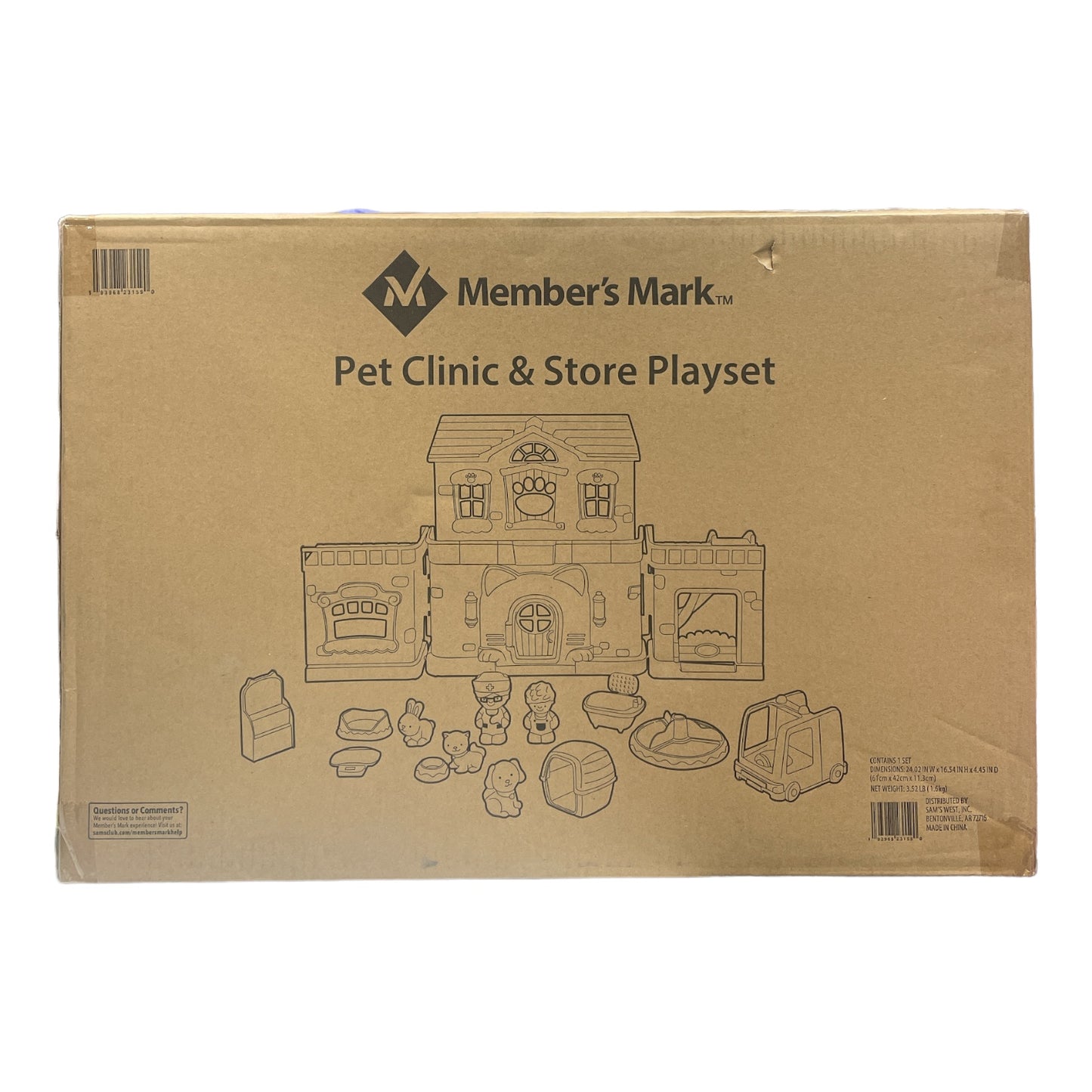 Member's Mark Pet Clinic & Store Playset, 16 Pieces, 3 Melodies & Sounds