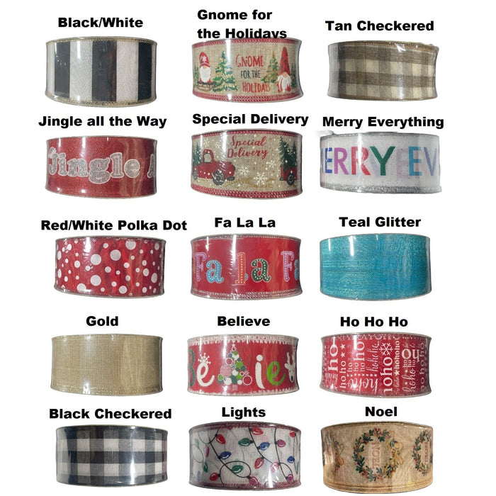 Member's Mark Premium Holiday Themed Wired Edge Ribbon, 2.5" Wide x 50 Yards