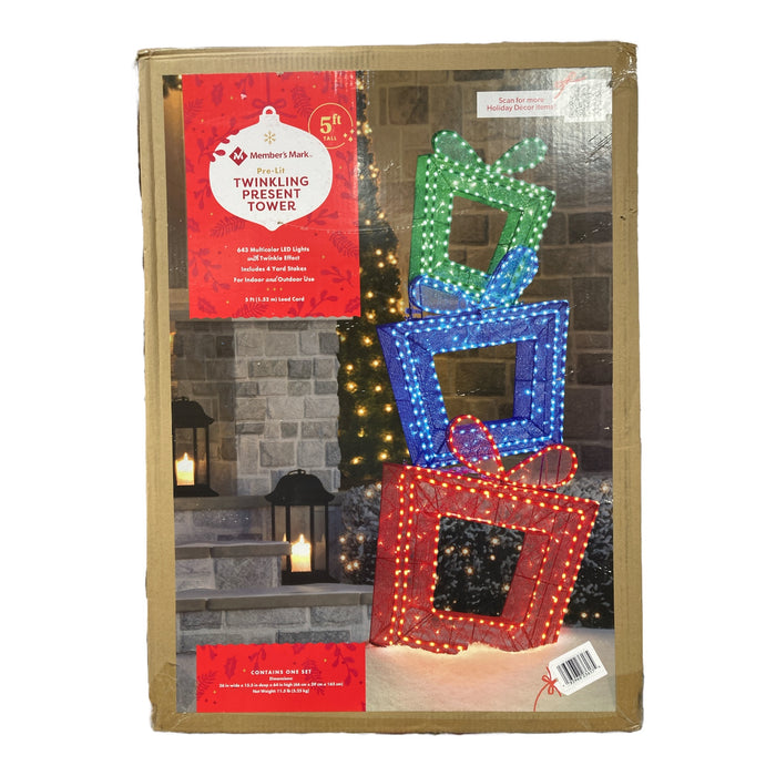 Member's Mark 643 LED Pre-Lit Indoor Outdoor Twinkling Present Tower, 5ft