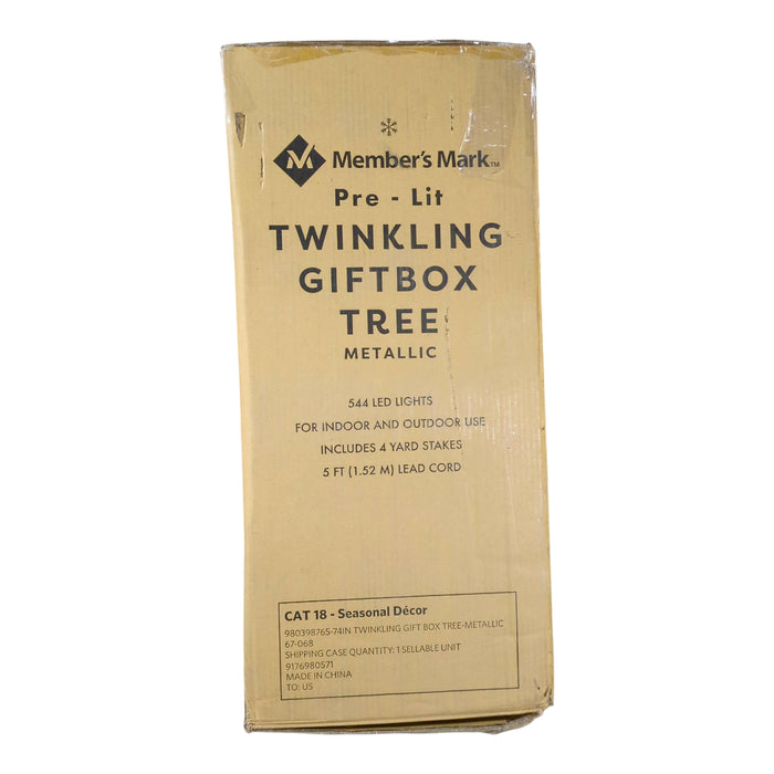 Member's Mark LED Pre-Lit Indoor/Outdoor Twinkling Giftbox Tree, Metallic