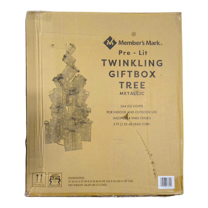Member's Mark LED Pre-Lit Indoor/Outdoor Twinkling Giftbox Tree, Metallic