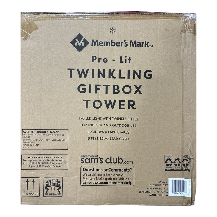 Member's Mark 66" Pre-Lit Twinkling Gift Box Tower, Multicolor