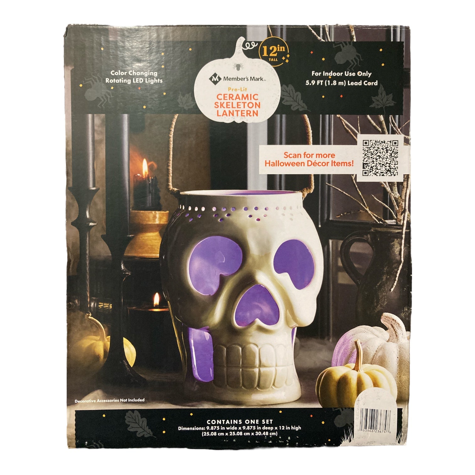 Member's Mark 12" Prelit Ceramic Skeleton Lantern, White Ewirelessgear