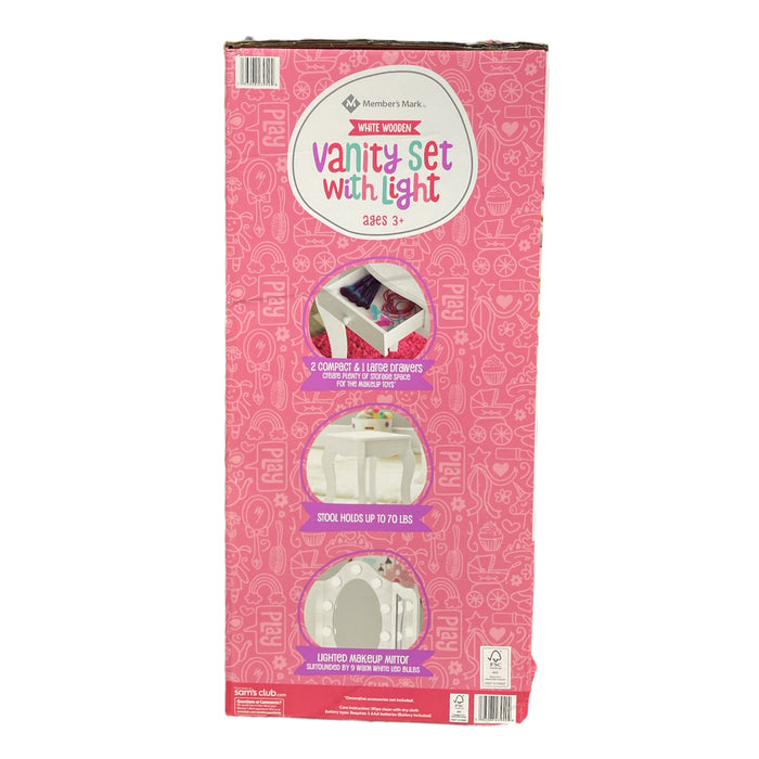 Member's Mark Kid's Wooden Vanity Set with Lights, 3 Drawers & Stool