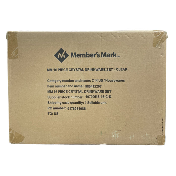 Member's Mark 16 Piece Lead-Free Crystal Drinkware Set, Clear