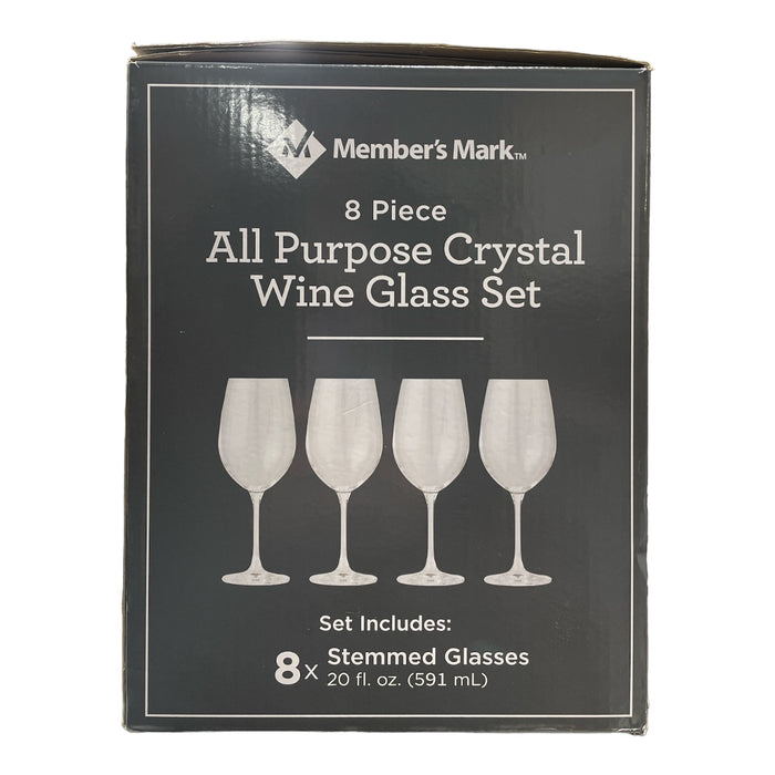Member's Mark 8 Piece Traditional All Purpose Crystal Wine Glass Set, 20oz
