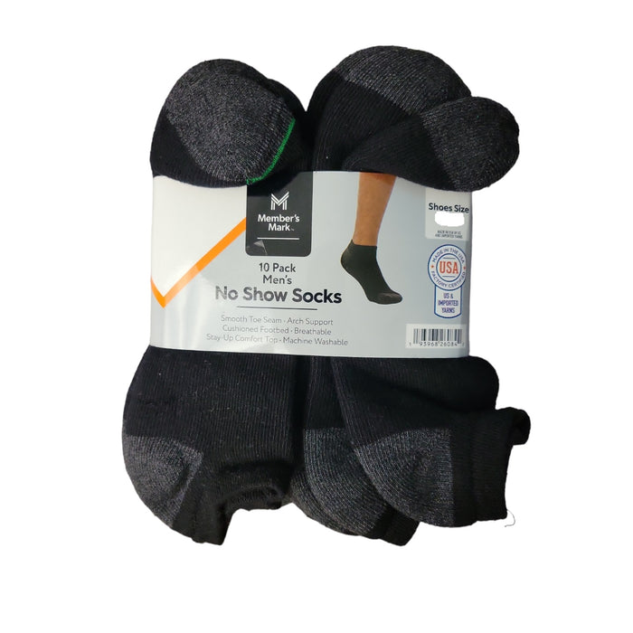 Member's Mark Men's Smooth Toe Seam Arch Support 10-Pack No Show Sport Socks