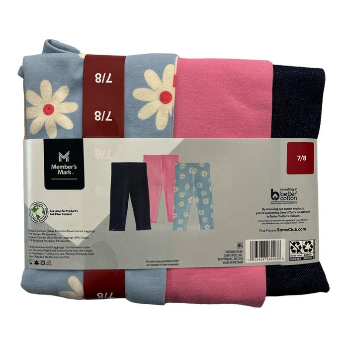 Member Mark Girl's 3-Pack My Favorite Capri Leggings (Blue/Pink/Daisy, 14/16)