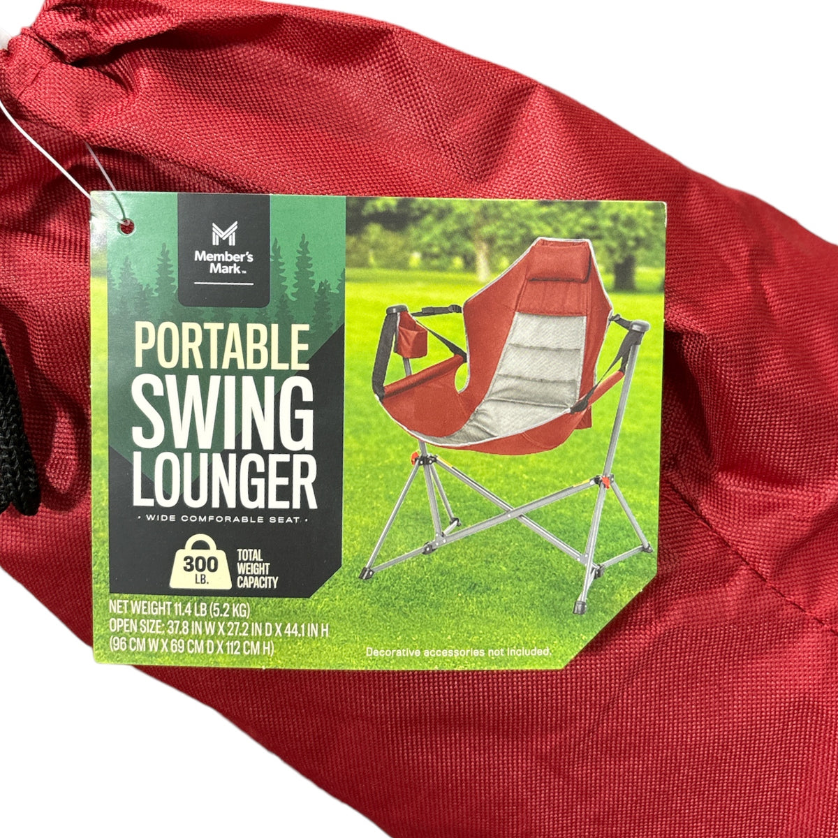 Member's Mark Swing Chair Lounger, Red, 300lb Capacity, 37.8