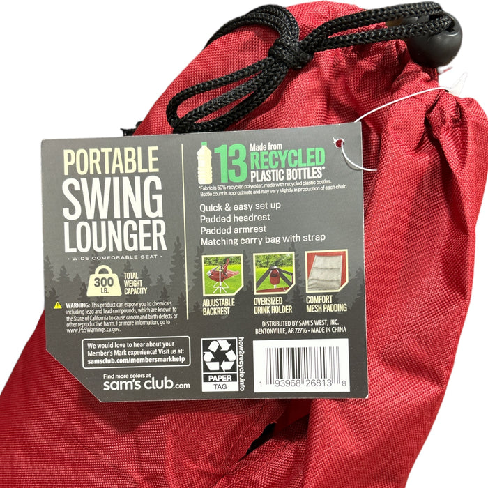 Member's Mark Swing Chair Lounger, Red, 300lb Capacity, 37.8" x 27.2" x 44.1"