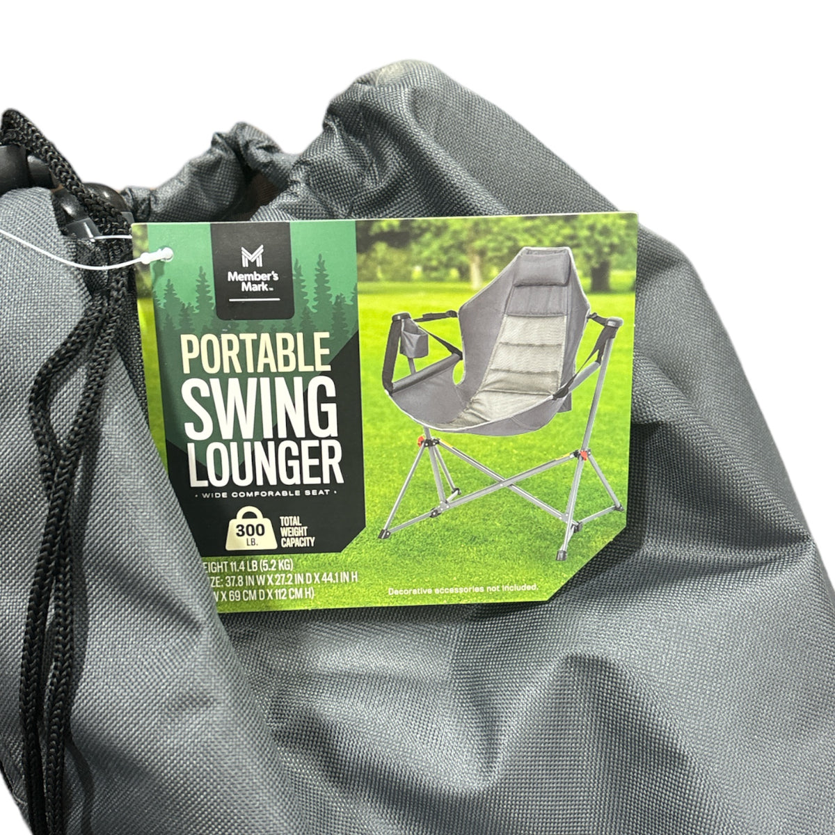 Member's Mark Swing Chair Lounger, Grey, 300lb Capacity, 37.8