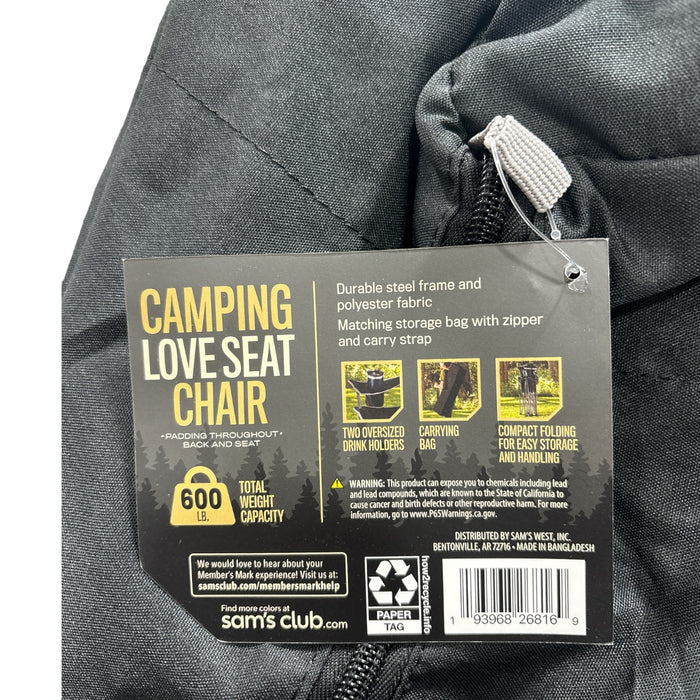 Member's Mark Folding Camping Love Seat Chair w/ Cupholders, 600lb Capacity, Blk