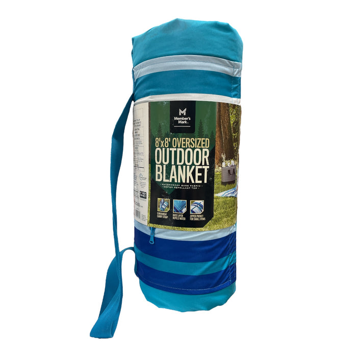Member's Mark Waterproof Oversized 8' x 8' Outdoor Blanket, Aqua Stripe