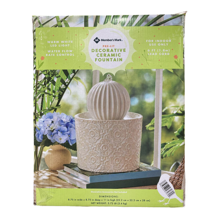 Member's Mark Decorative Pre-Lit Ceramic Fountain, White (8.75" W x 11" H)