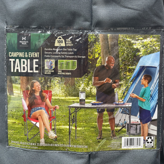 Member's Mark Adjustable Camping & Event Aluminum Table w/ Storage Bag, Gray
