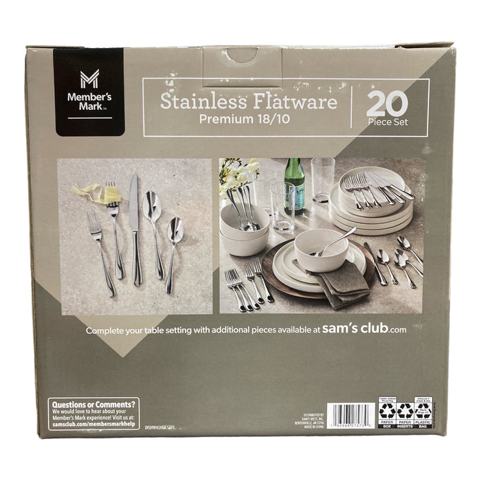 Member's Mark Premium 18/10 Stainless Steel Mirror Finish 20 Piece Flatware Set