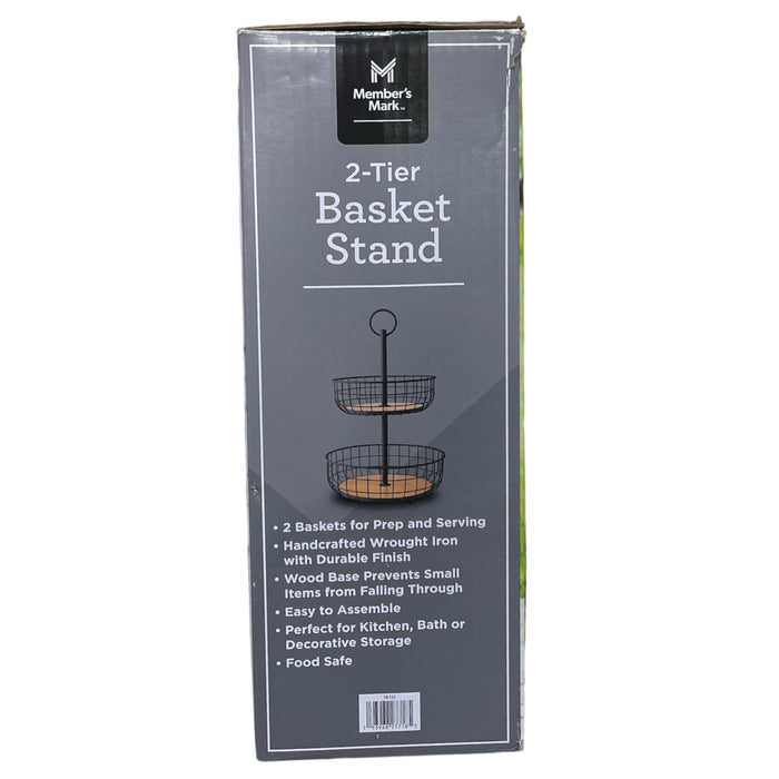 Member's Mark 2 Tier Wire Basket Stand with Wood Base, Black, 23.25" x 15"