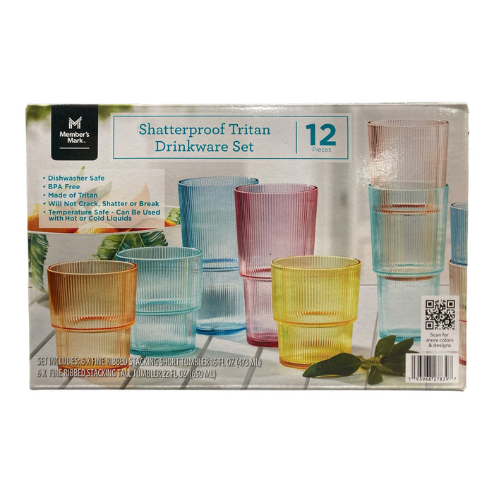 Member's Mark Shatterproof Tritan Ribbed Drinkware Set, 12 Piece