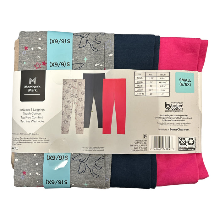 Member's Mark Girl's 3-Pack My Favorite Tough Cotton Tag Free Leggings