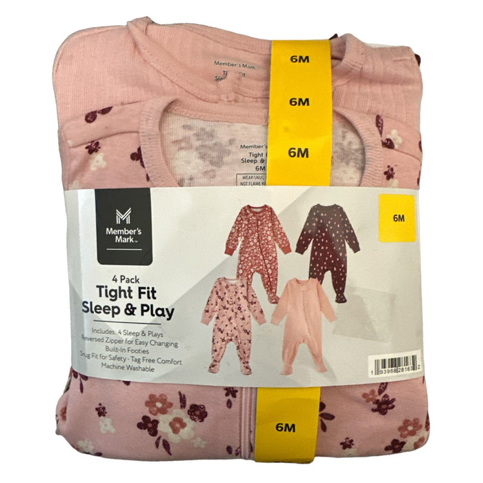 Member's Mark Baby & Toddler Girl's 4-Pack Tight Fit Sleep & Play Pajamas