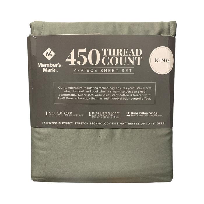 Member's Mark 450-Thread-Count Solid 4 Piece Sheet Set, King, Green River