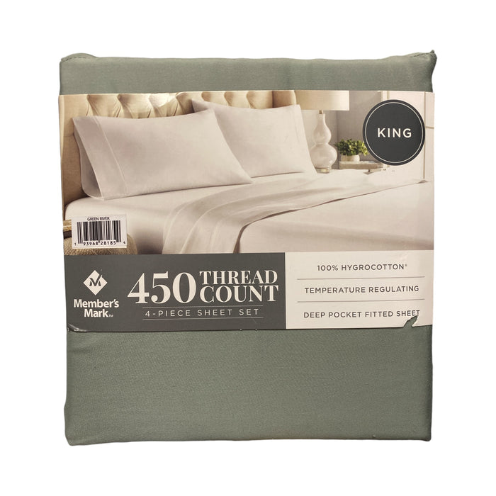 Member's Mark 450-Thread-Count Solid 4 Piece Sheet Set, King, Green River