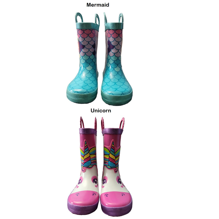 Members Mark Girl's Waterproof Easy Pull-On with Side Loops Rubber Rain Boots