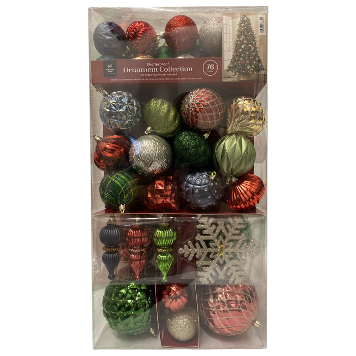Member's Mark 76ct Shatterproof Ornament Collection, Classic Reds & Greens