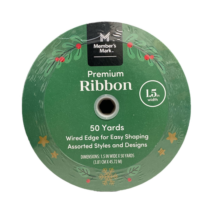 Member's Mark Wired Edge Premium Holiday Ribbon, 1.5" Wide x 50 Yards