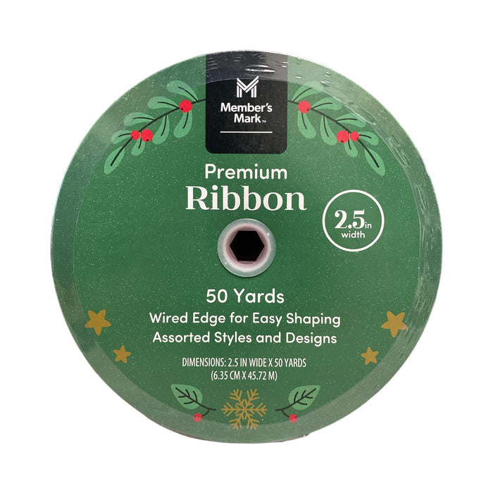 Member's Mark Premium Wired Edge Holiday Ribbon, 2.5" Wide x 50 Yds