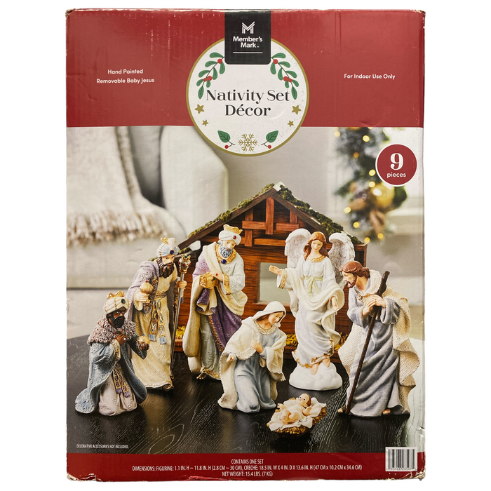 Member's Mark 9 Piece Hand Painted Holiday Decor Nativity Set