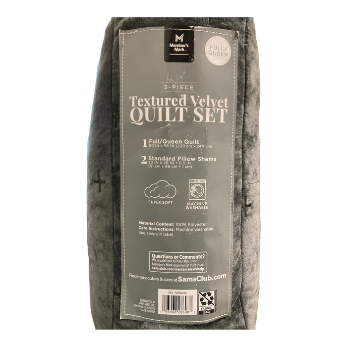 Member's Mark 3-Piece Textured Velvet Quilt & Sham Set