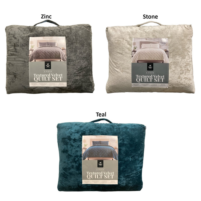 Member's Mark 3-Piece Textured Velvet Quilt & Sham Set