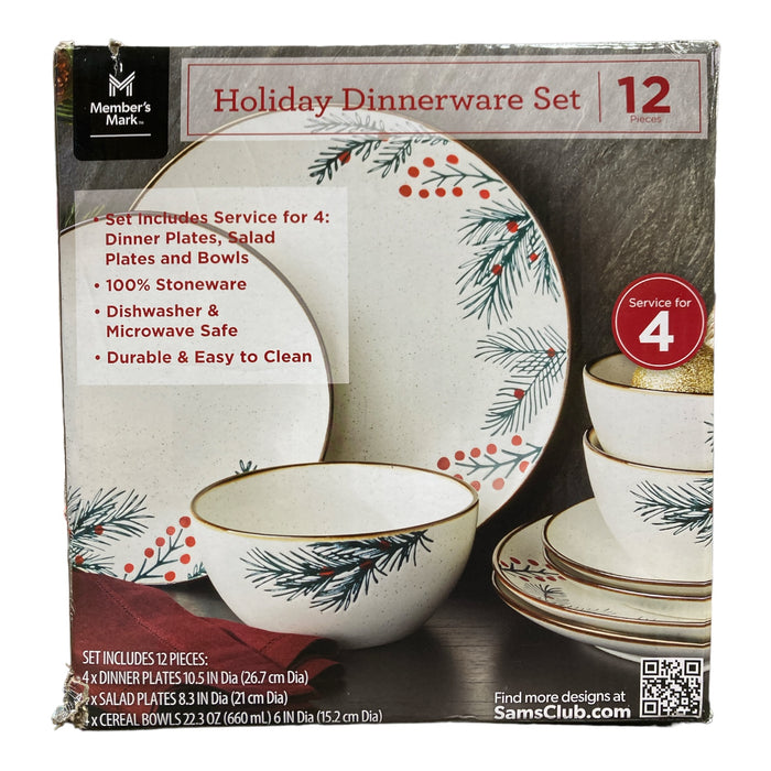 Member's Mark Holiday Stoneware Dinnerware Set, 12Pc