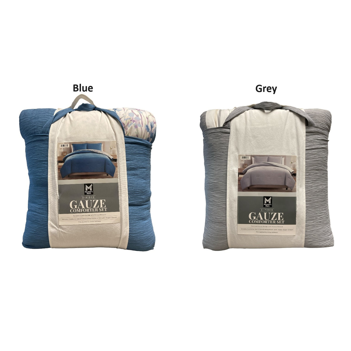 Member's Mark 3-Piece Textured Gauze with Printed Reverse Comforter Se ...